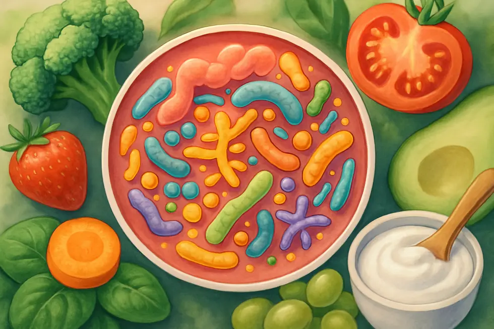 Eine Darstellung des Darms mit Bakterien, die eine Schutzbarriere bilden.