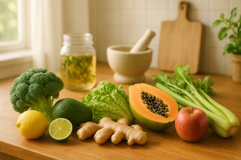 Mensch in der Natur, der zufrieden seinen Bauch hält