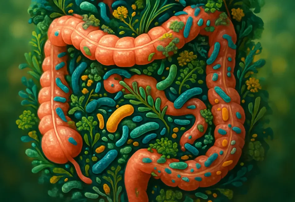 Mikroskopische Ansicht der Diversität von Bakterien im menschlichen Darm.