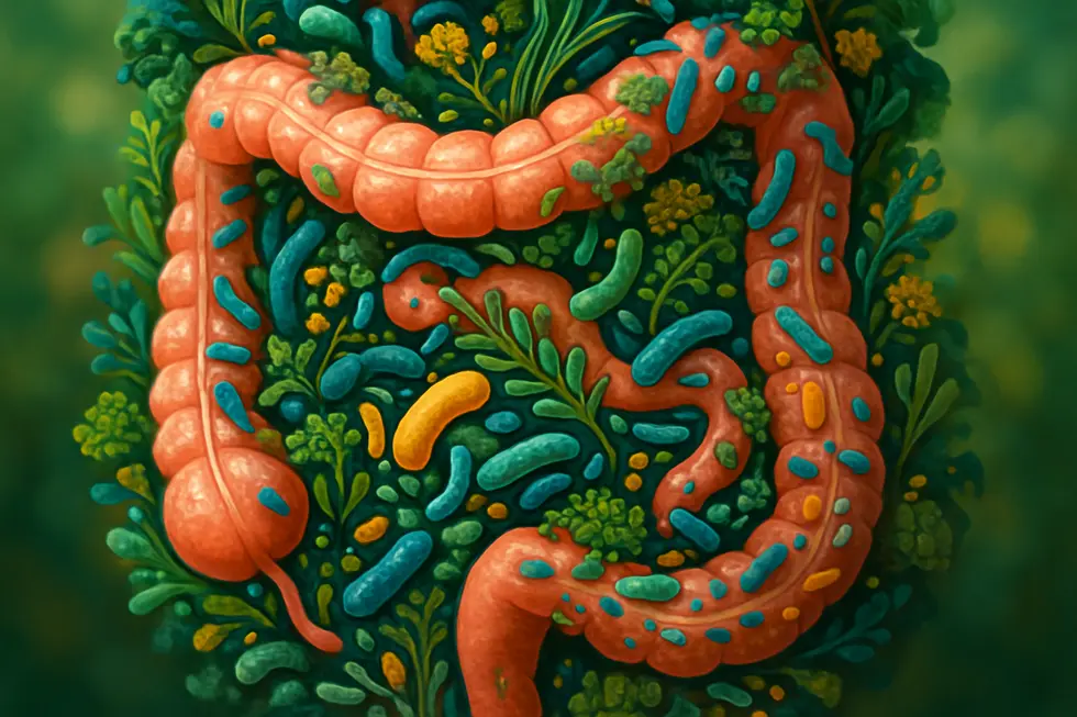 Mikroskopische Ansicht der Diversität von Bakterien im menschlichen Darm.