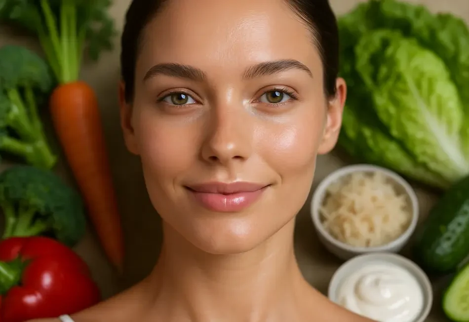 Illustration zeigt die Darm-Haut-Achse mit Mikroorganismen.