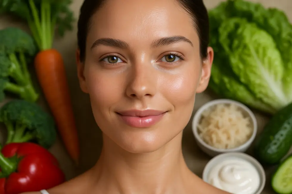 Illustration zeigt die Darm-Haut-Achse mit Mikroorganismen.