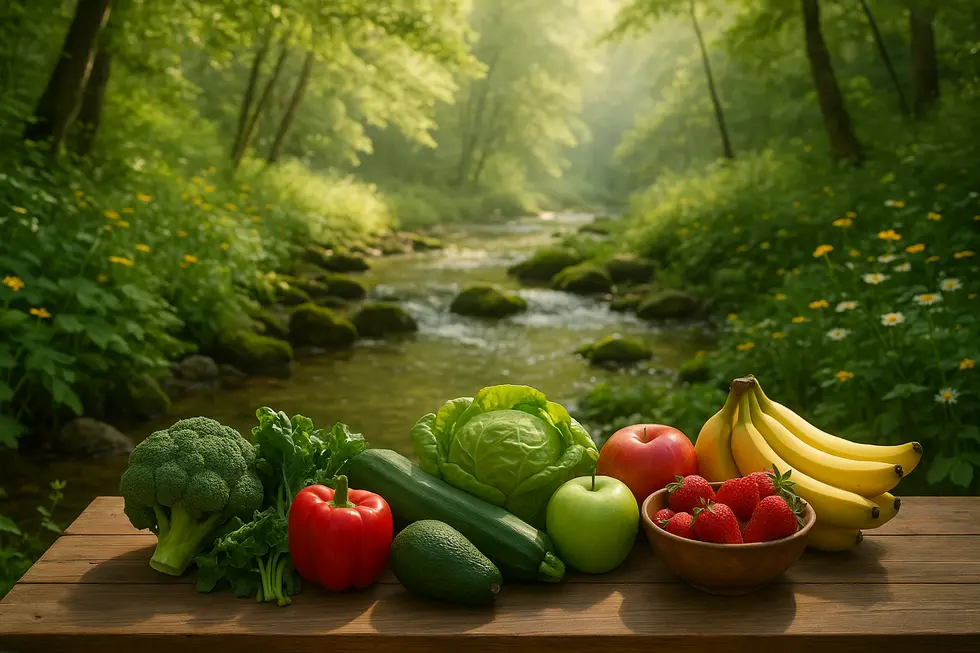Eine Person sitzt entspannt in der Natur neben reinem Wasser.