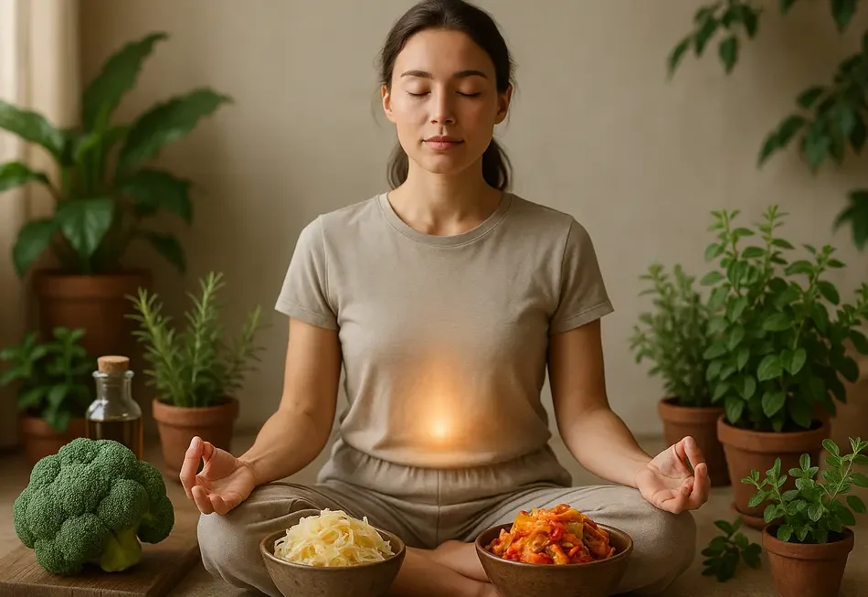 Eine bildliche Darstellung verschiedener Darmbakterien in bunten Farben.