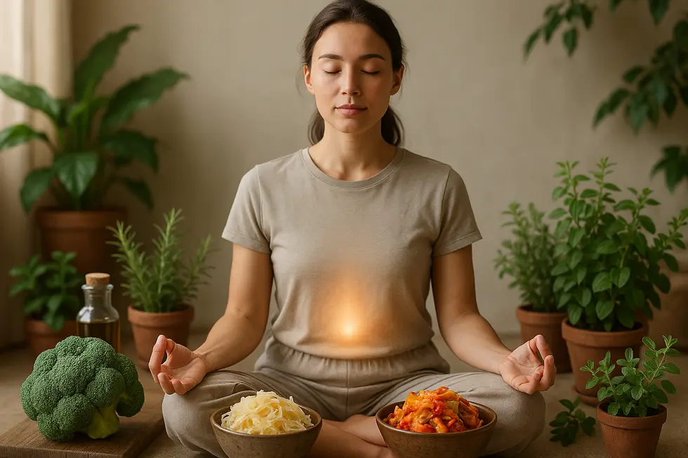 Eine bildliche Darstellung verschiedener Darmbakterien in bunten Farben.