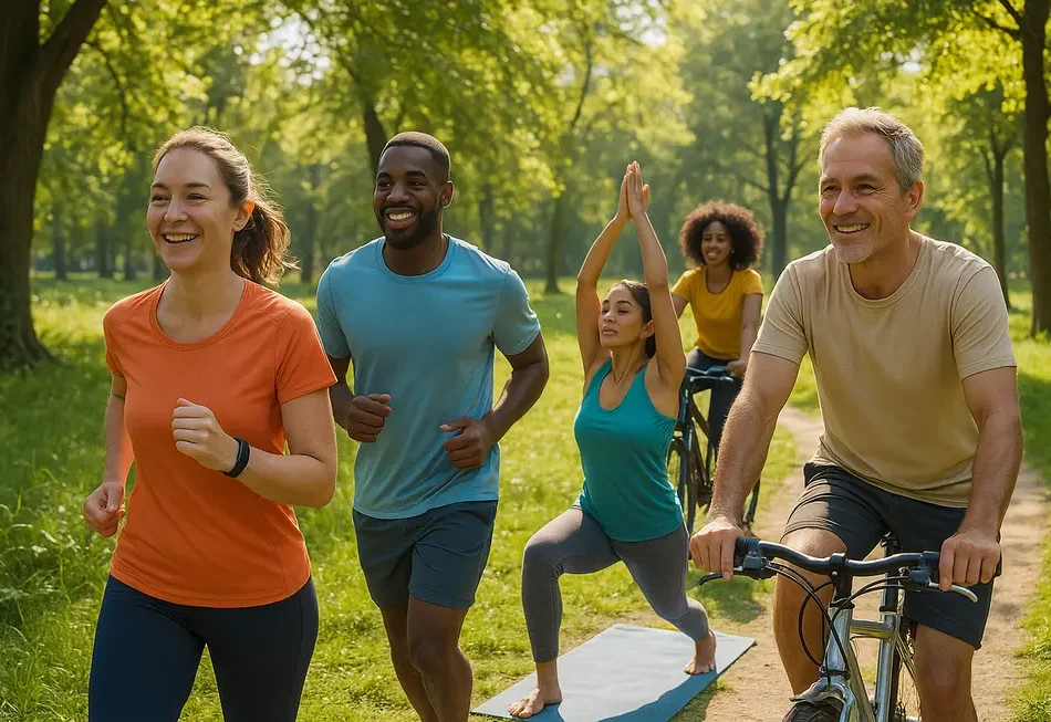 Diagramm zeigt die Verbindung von Bewegung und Darmgesundheit.