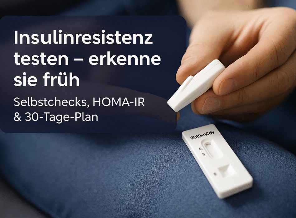 Insulinresistenz testen mit einem Schnelltest in der Hand; informative Beschreibung über Selbstchecks, HOMA-IR und 30-Tage-Plan.